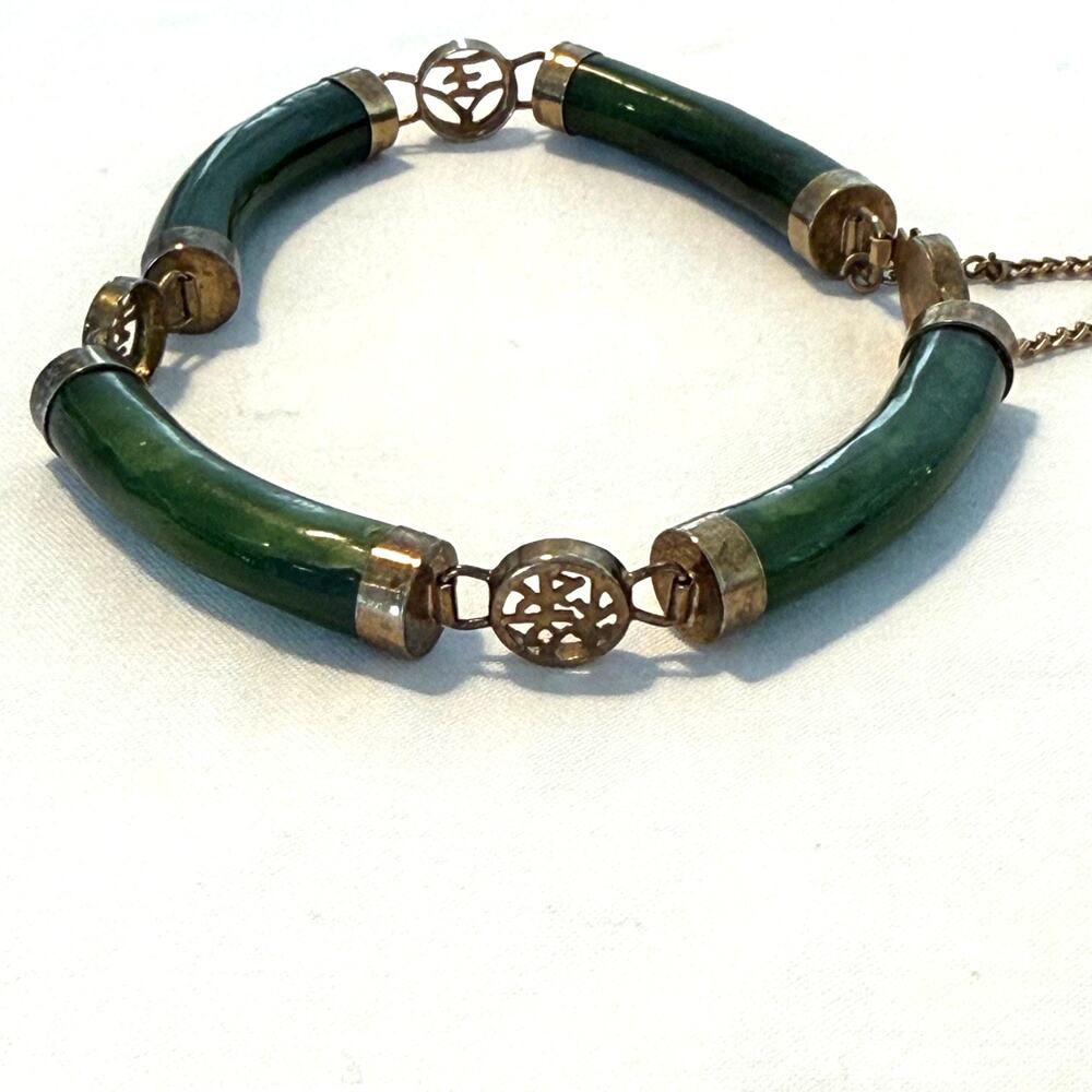 Vintage Chinese- Nephrite Jade- Link bracelet - Gold Filled